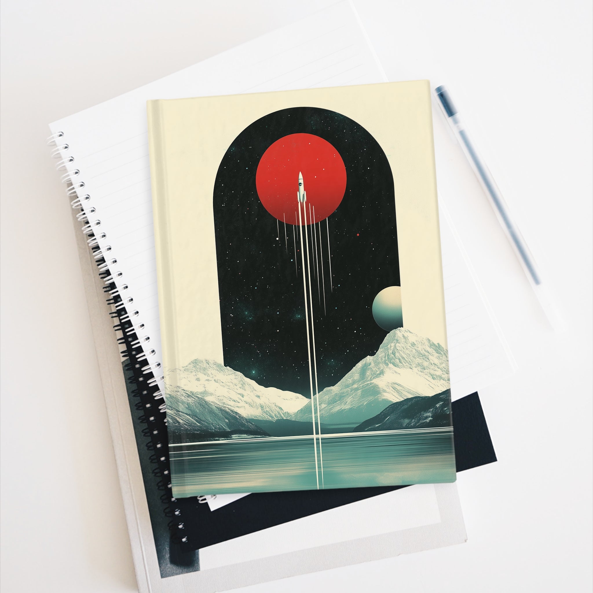 Rocket in Front of Red Moon Journal - Blank